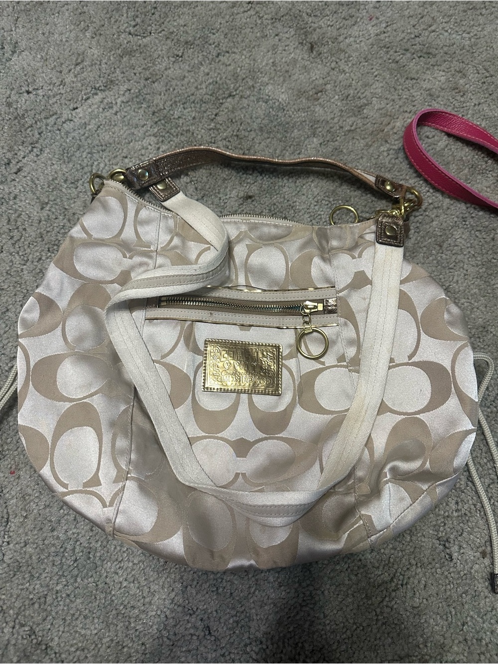 Coach Signature Dome Tote in Beige/White with Gold Hardware